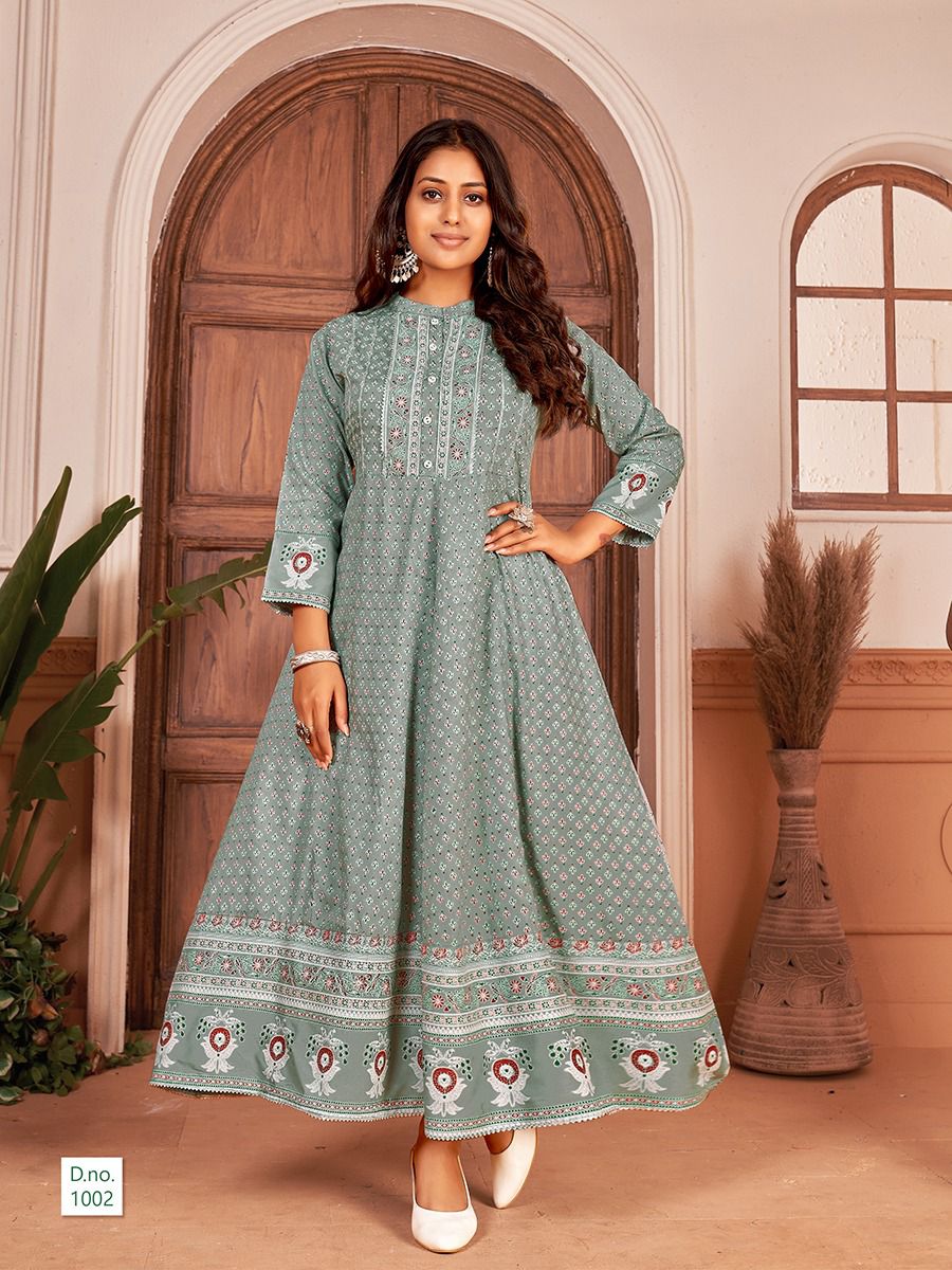 Banwery Nayanthara 1 Rayon Printed Ethnic Wear Embroidery Long Kurti Collection